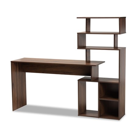 BAXTON STUDIO Foster Modern and Contemporary Walnut Brown Finished Wood Storage Desk with Shelves 182-11694-Zoro
